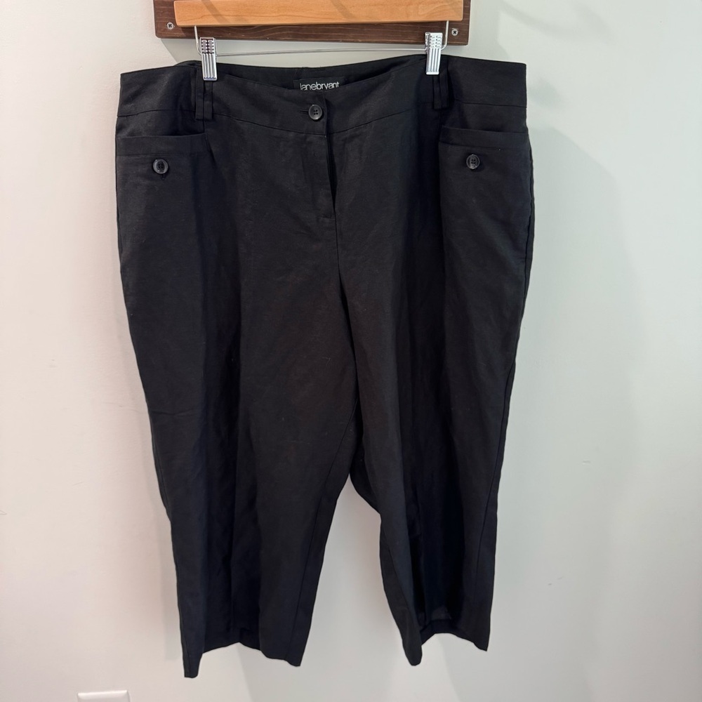 Lane Bryant Black Wide Leg‎ Linen Blend Capri Pants Size 20